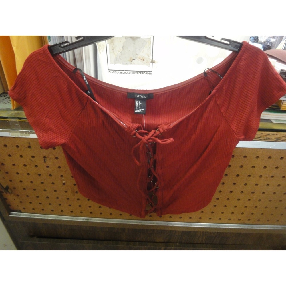 Forever 21 Juniors L brick color knit crop top tie up front NWT